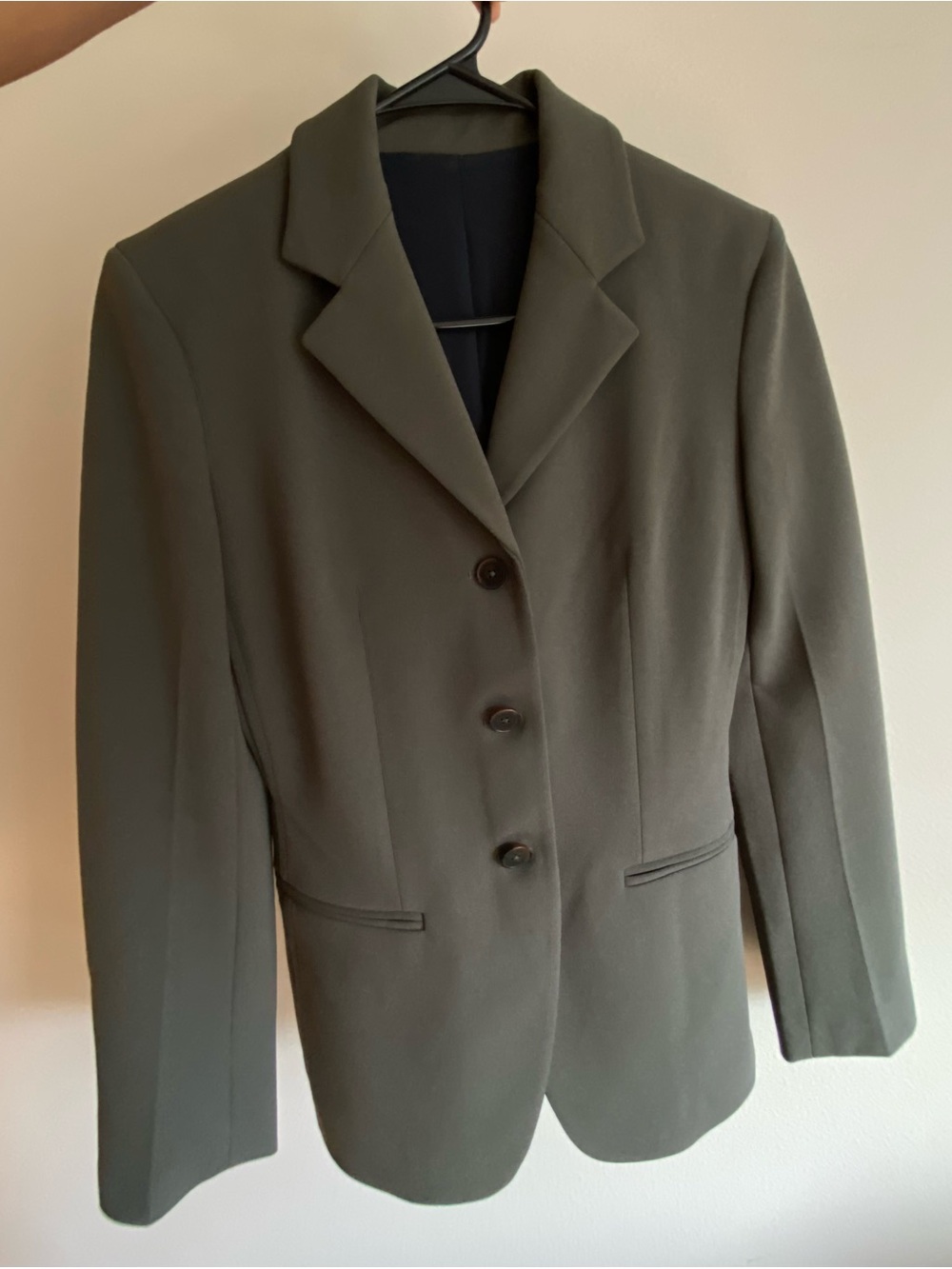 Calvin Klein Olive Green Women's Blazer with Navy Blue Lining